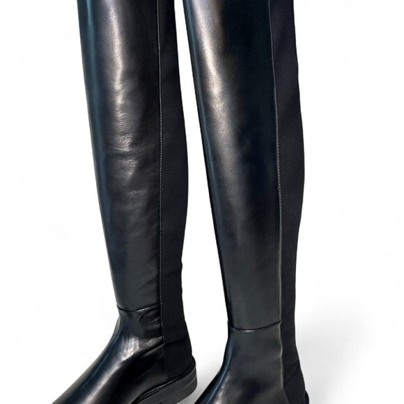 Stuart Weitzman 5050 Lift Over the Knee Flat Leather Boots Black, NEW IN BOX - 7 - Picture 9 of 16